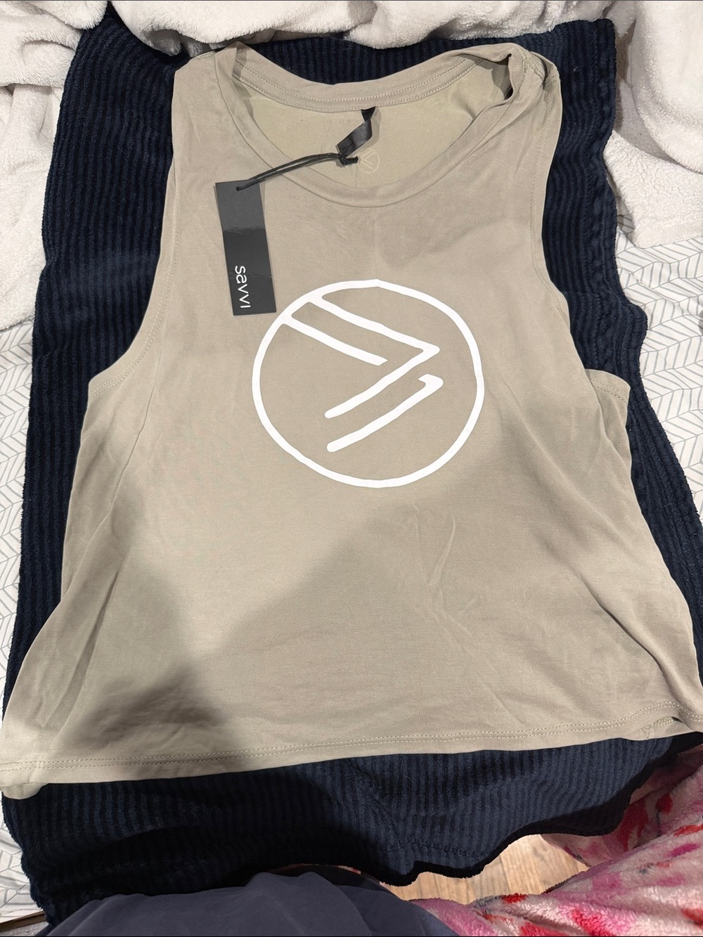 SAVVI Taupe Logo Tank Top — Relaxed Women's Muscle Tee